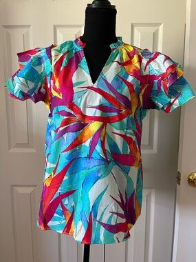 Maude Vivante Marine Flora Tropical Print Blouse – Size Medium (NWT ⭐️)
